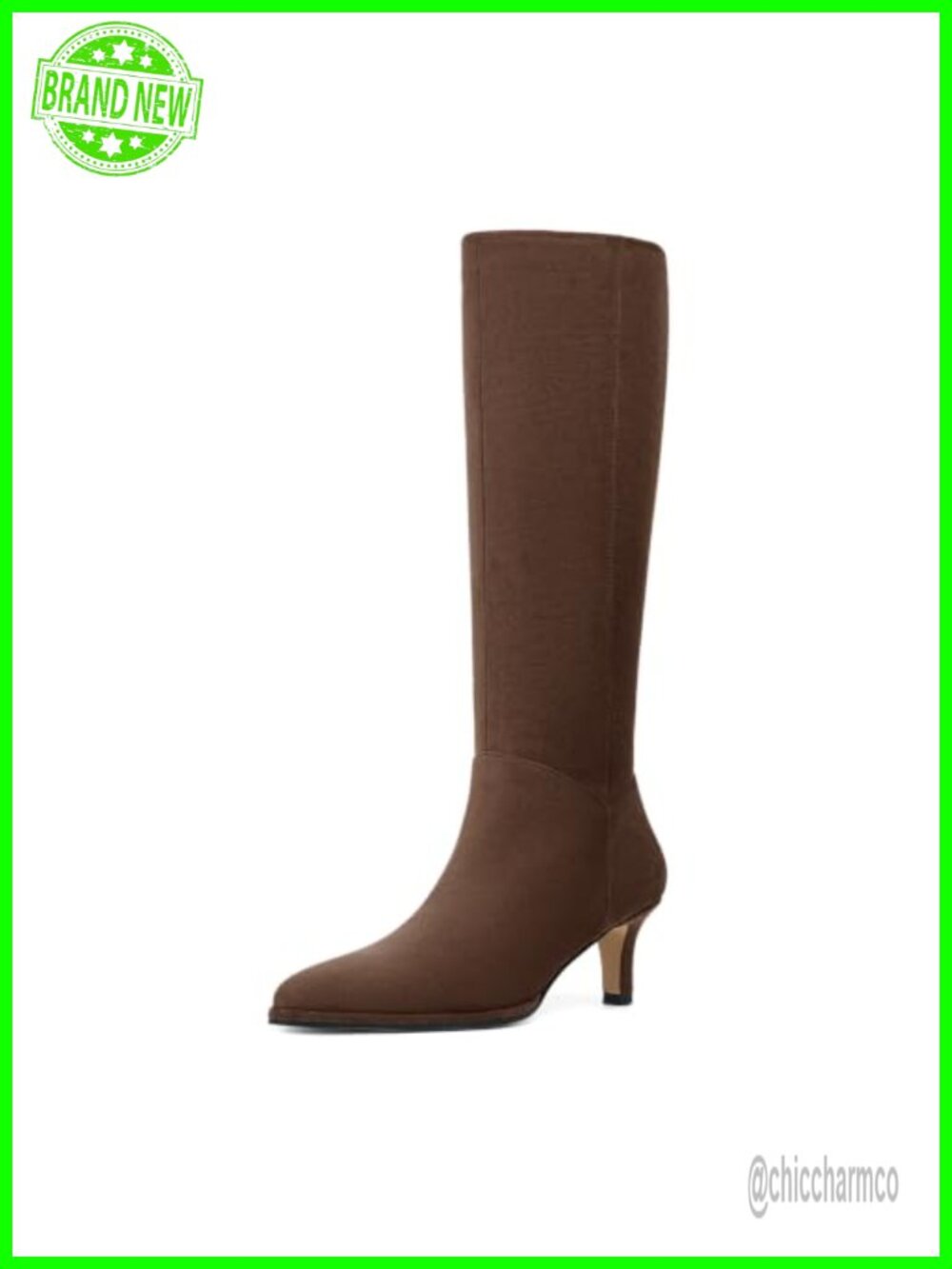 Faux Suede Knee High Boots Kitten Heel Pointed Toe Side Zip